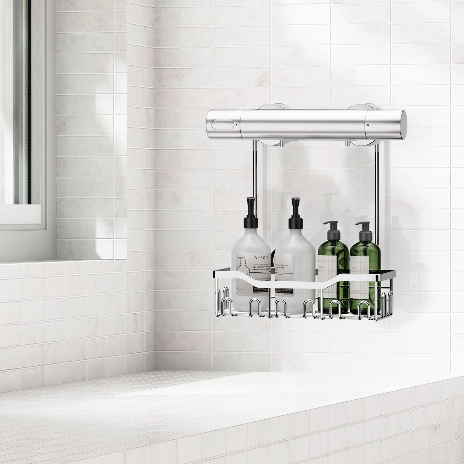 Mensola Doccia Da Appendere Senza Foratura - Porta Shampoo Per Miscelatore, Grigio, Carico 10kg