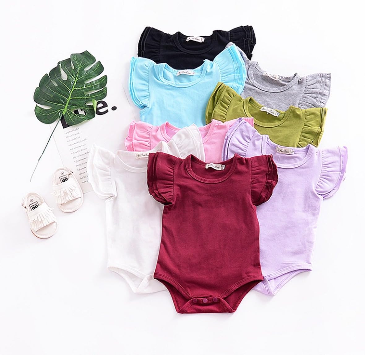 Mubineo Infant Baby Girls Basic 3-5-8-Pack Ruffle Short Sleeve Cotton Bodysuits