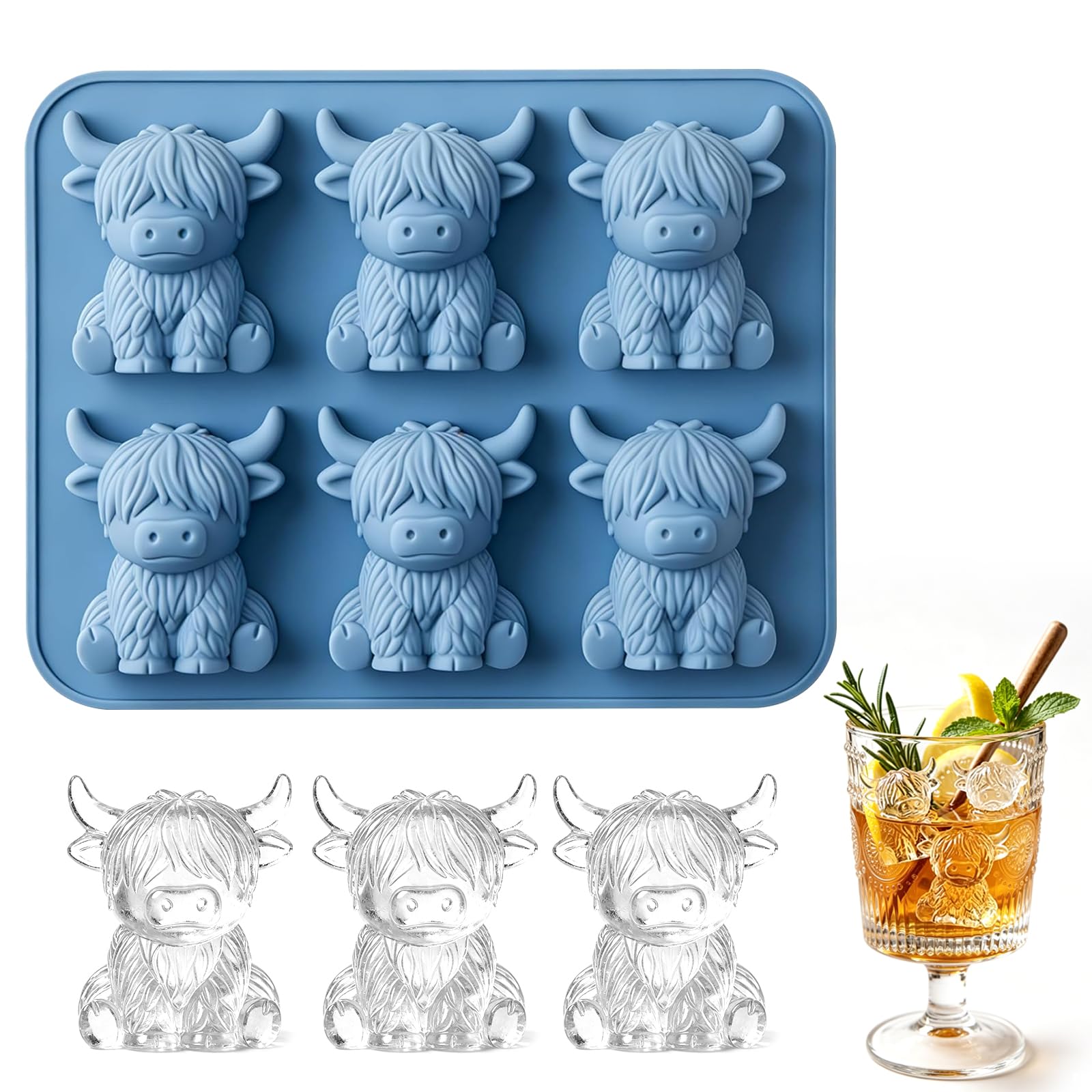 Highland Cow Ice Cube Tray, Cute 3D Silicone Ice Cube Mold, Unique Gift for Dad,Husband, Boyfriend, Highland Cattle Kitchen Accessories, Highland Cow Gifts for Women,Father’s Day Gift