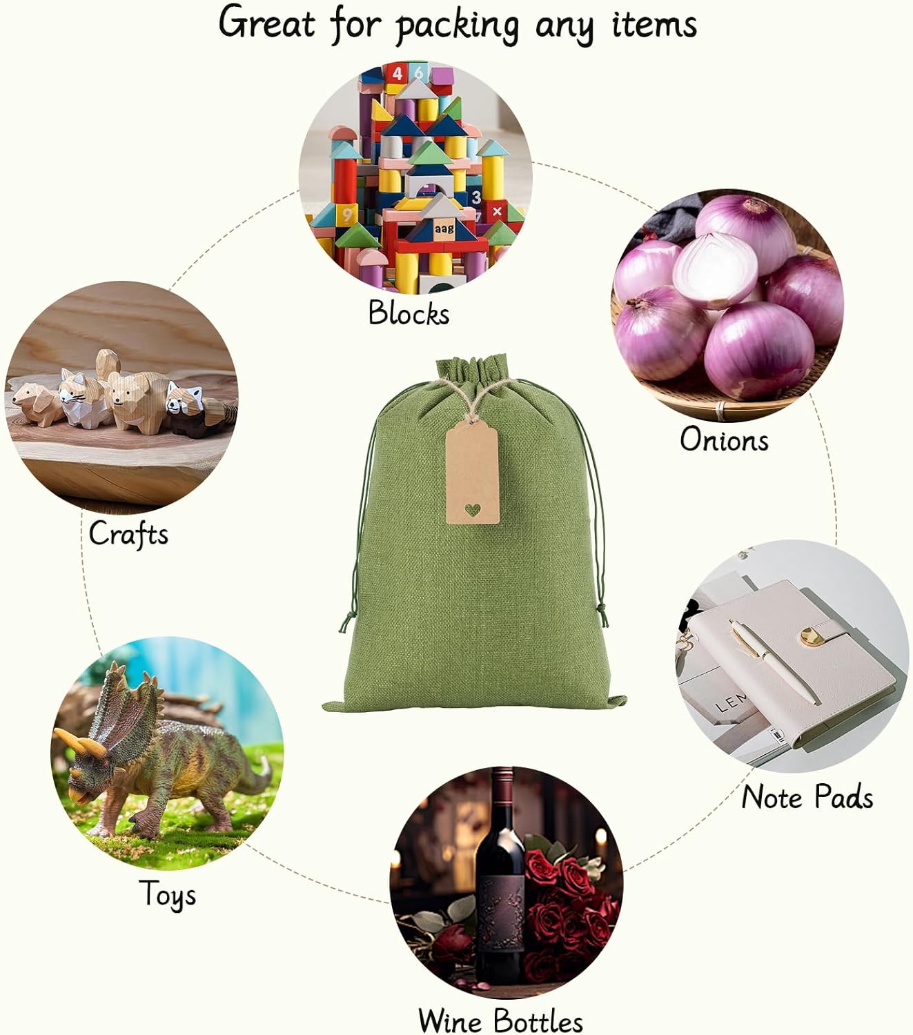 Tapleap Burlap Bags with Drawstring - 10Pcs 10x14 Green Gift Sacks for Wrapping Valentine's Day Favors, Clothes, Toiletries, Breads, Root Ball, For Birthday, Wedding, Party, Household Use - Image 3