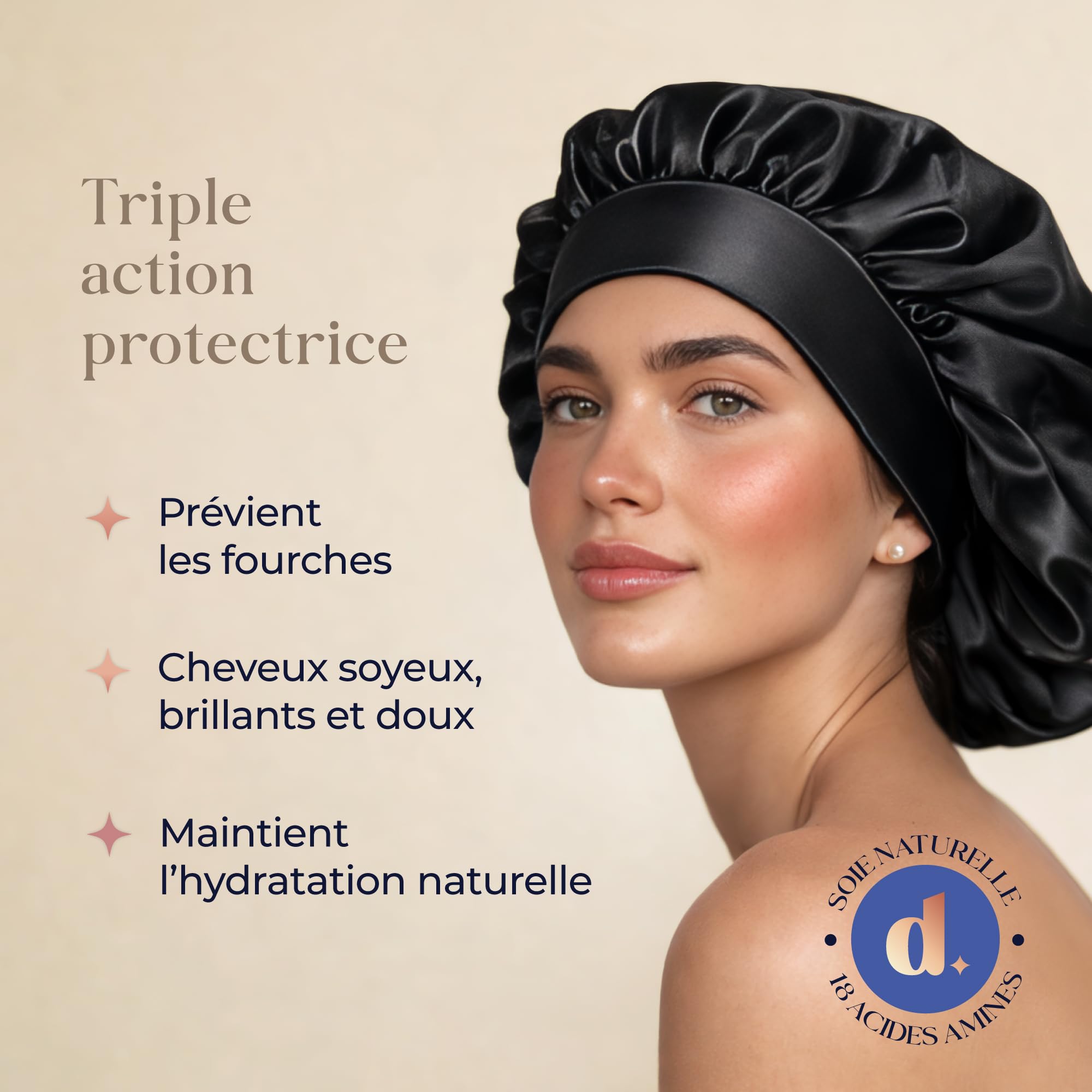 Dreamzie Bonnet Satin Cheveux Nuit - 100% Soie de Mûrier 22 Momme Ajustable - Bonnet en Satin de Soie - OEKO-TEX®