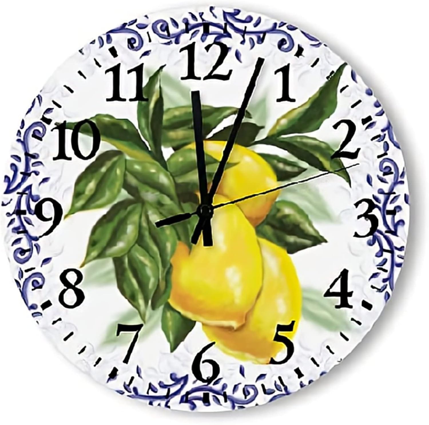 ArogGeld Bathroom Lemons Wall Clock for Kids Clocks Wall Decor 15 Inch Battery Operated Large Decorative Wall Clock Silent Round Wood Wall Clock Hanging Clocks for Bedroom Decor Living Room Clock