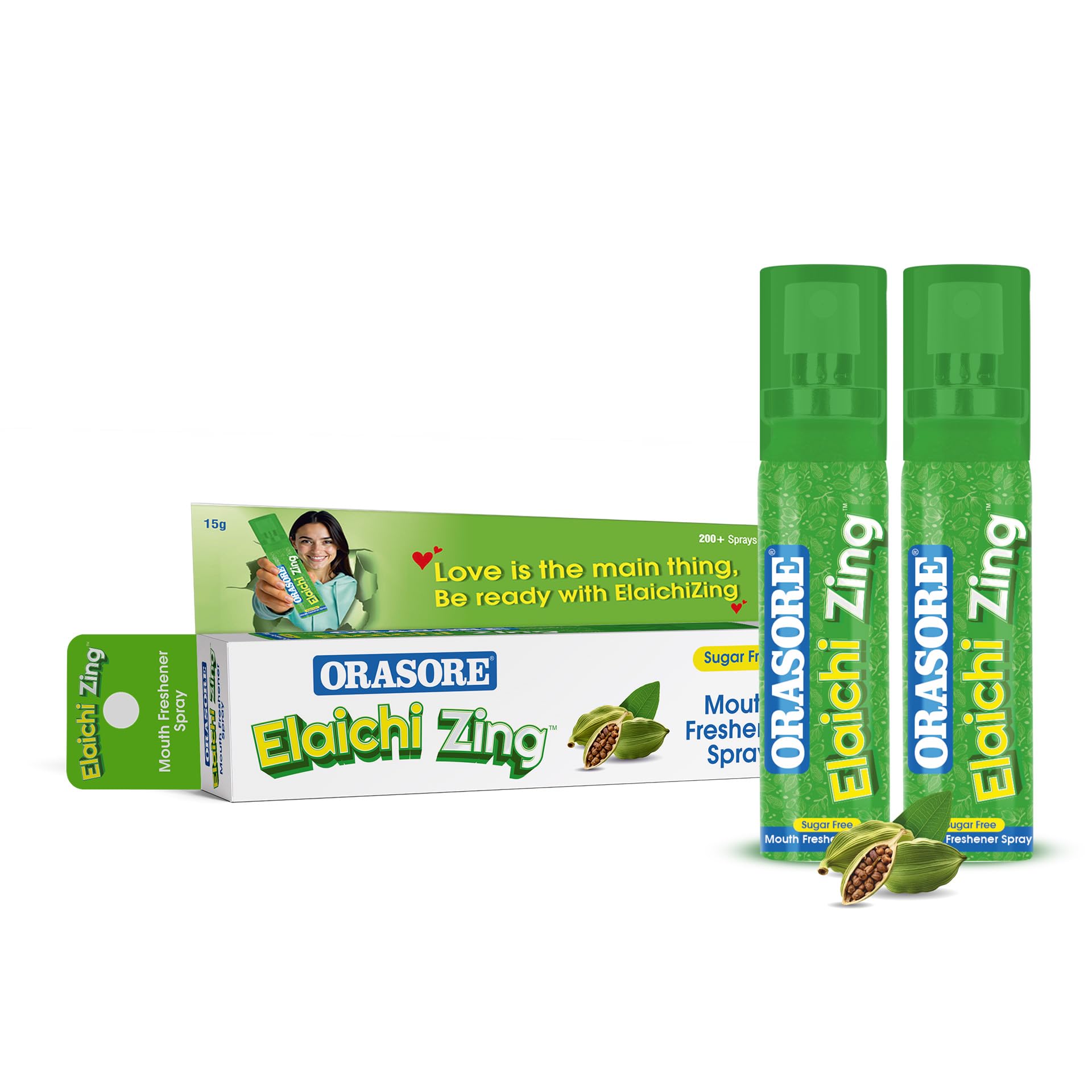 Orasore Elaichi Zing Mouth Freshener Spray | Alcohol-Free, Sugar-Free, 200+ Sprays | Instant Fresh Breath | Pocket Friendly Mouth Spray with Natural Ingredients (Pack of 2)