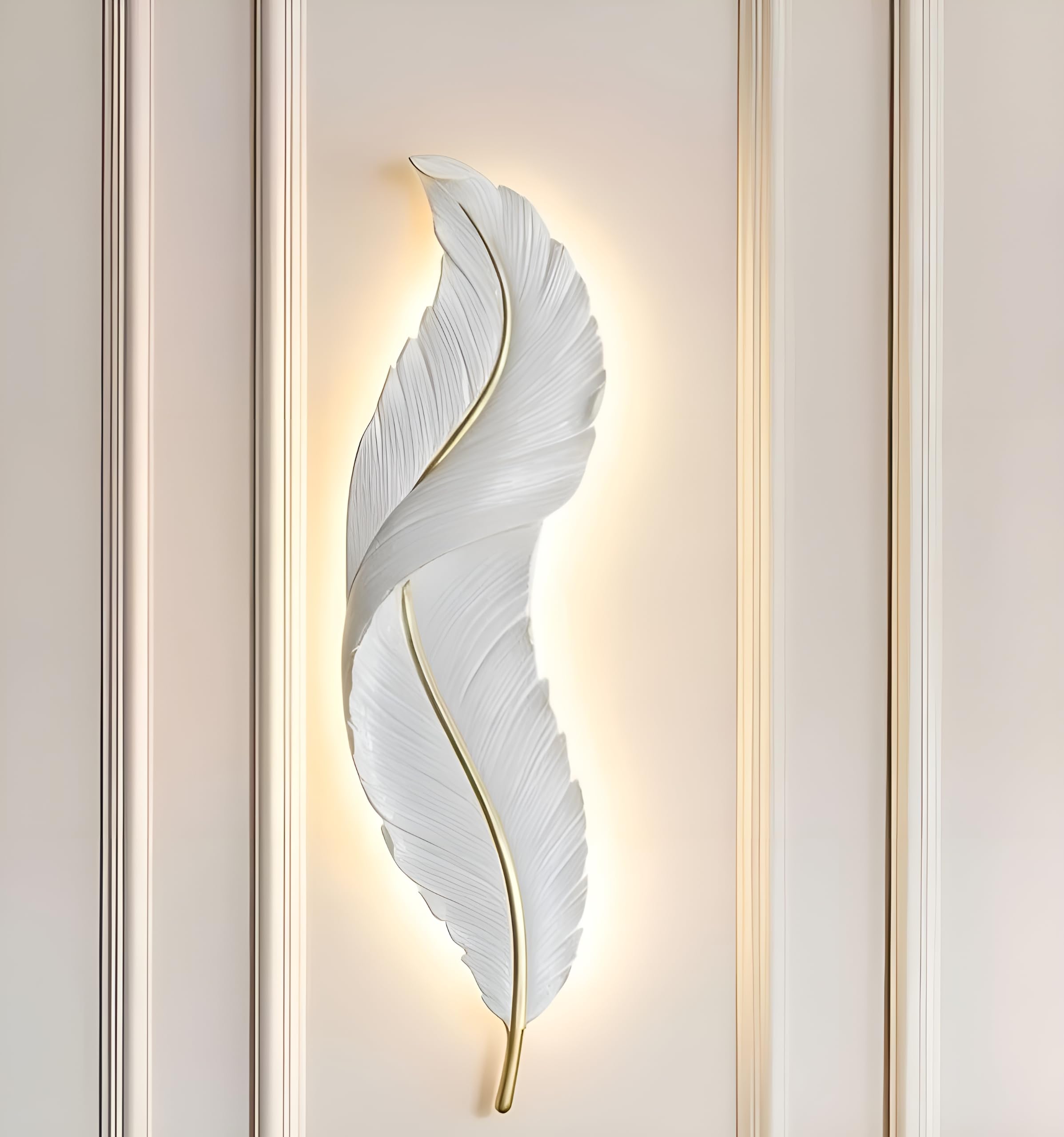 Modern LED Feather Wall Sconce, 3 Color Decorative Indoor Wall Light with Warm White, Natural White & Cool White, Wall Mounted Lighting for Bedroom, Living Room, Hallway & Entryway-image-34