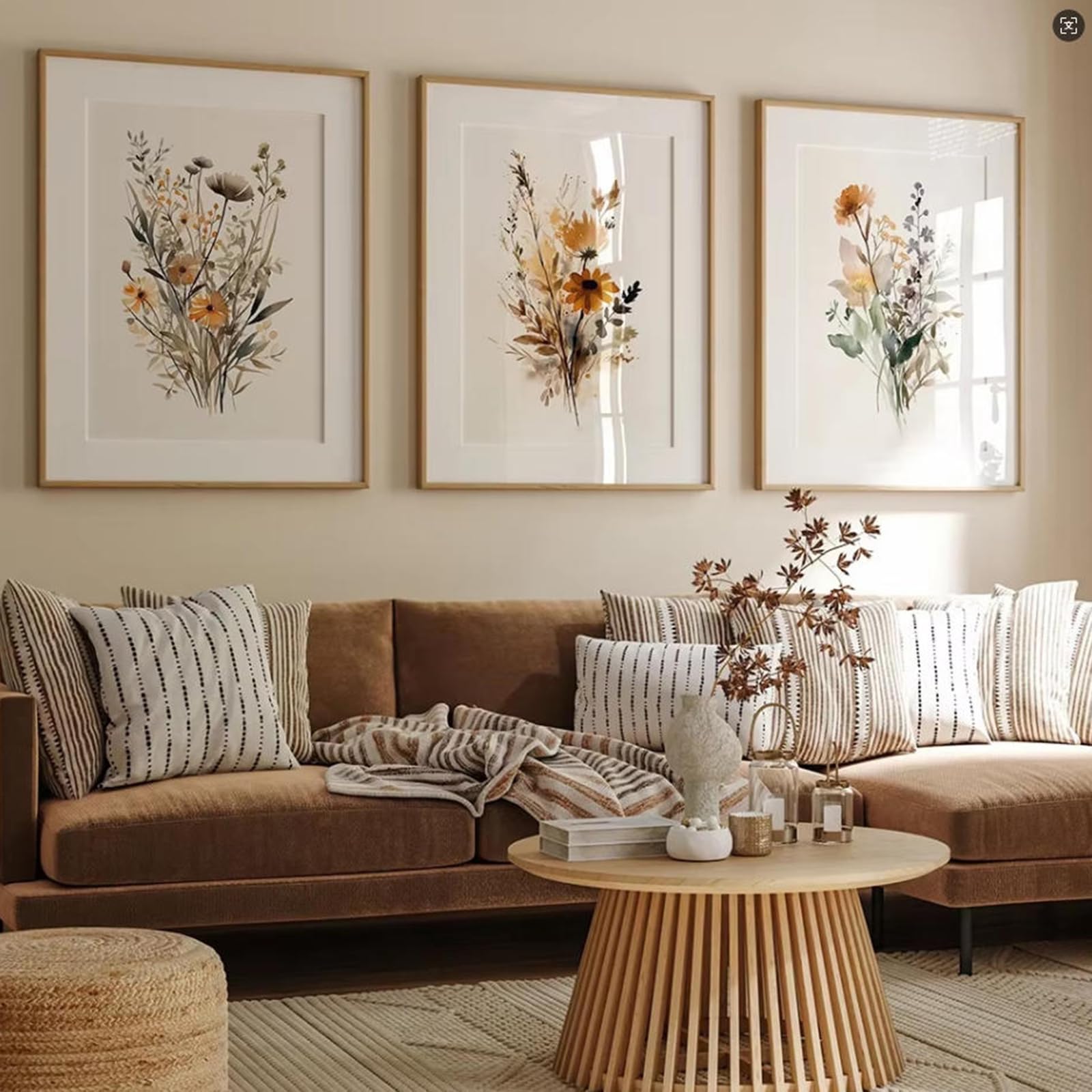 ZBELLO Set of 3 Scandinavian Minimalist Aesthetic Wall Art Neutral Watercolor Wildflowers Plants HD Poster Prints Home Bedroom Living Room Decor (40×50 cm)
