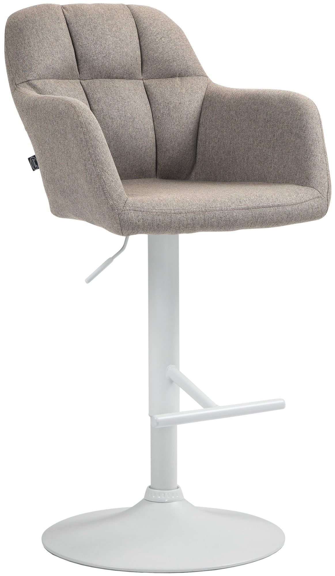 CLP Natoma Bar Stool Upholstered in Fabric I Kitchen Chair with Metal Base, High Back & Armrests, Colour: Taupe, Support Material: Matte White Metal
