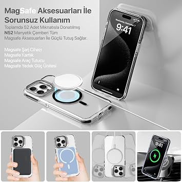 Minesk iPhone 13 için Magsafe ile Uyumlu Luxo Serisi Yüksek Kalite Kılıf Ultra Şeffaf Görünüm Ve Standlı Ergonomik Tasarım (Siyah, 13)