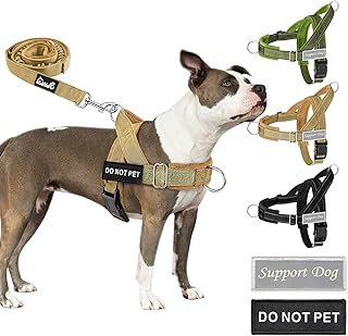 Eyein Hundegeschirr mit Leine für große mittelgroße Hunde, Weich gepolsterter Brustgeschirr mit 2 Leinenclips, Reflektierend & Leichtgewicht Anti Zug Geschirr für Spaziergänge Training, Braun, M