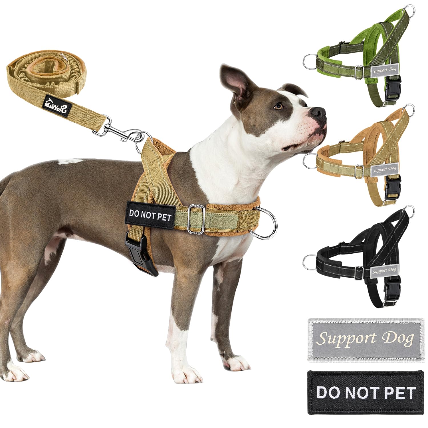 SlowTon Conjunto de Arnés y Correa para Perros, Sin Tirones, Ajustable en Cuello y Pecho, Arnés Antisofoco a Prueba de Escape, Correa de Perro de 5,9 pies, Táctico Militar