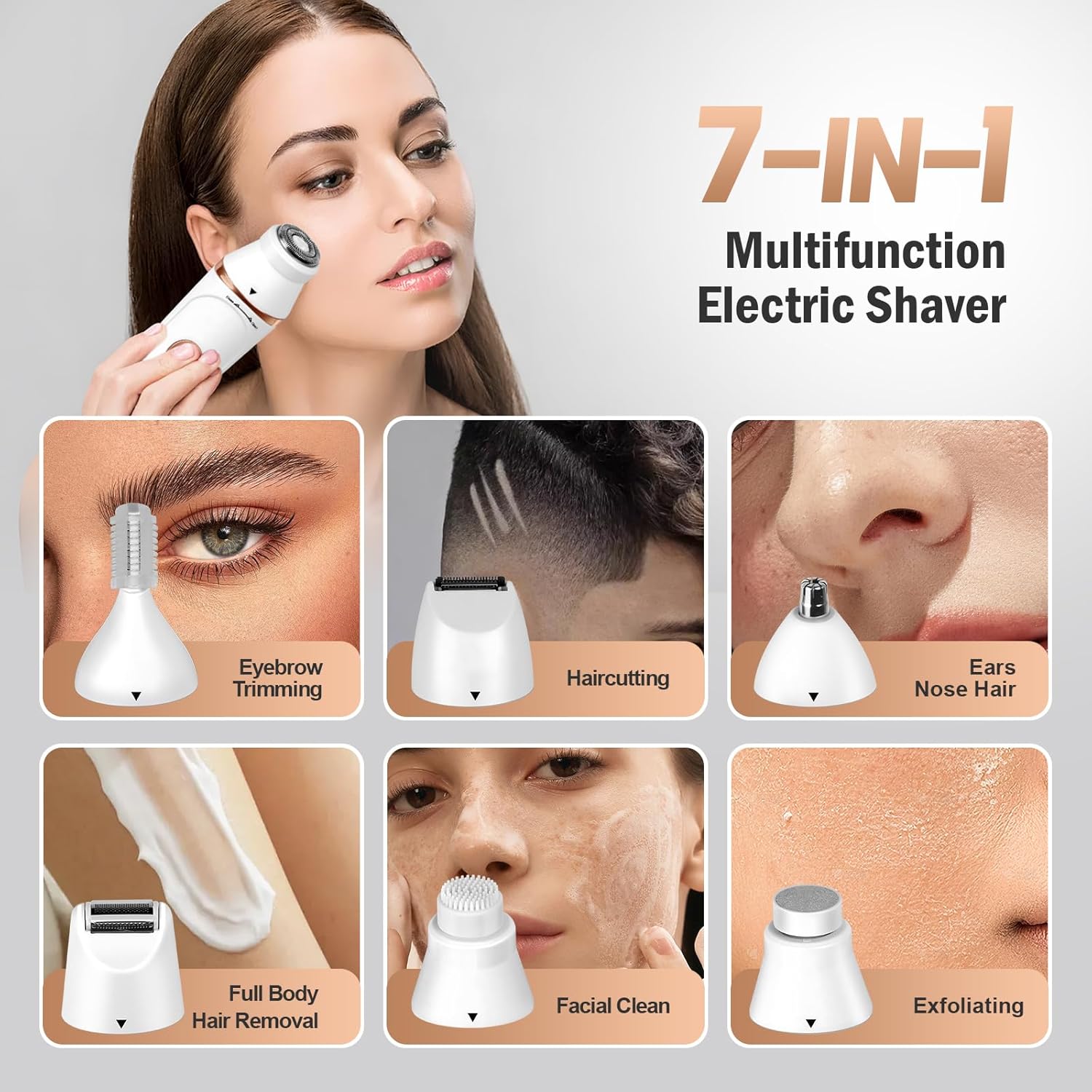 Electric Razors for Women, 7-in-1 Painless Body Shaver for Women, Rechargeable Hair Removal kit for Facial, Legs, Bikini, Armpits - Image 2