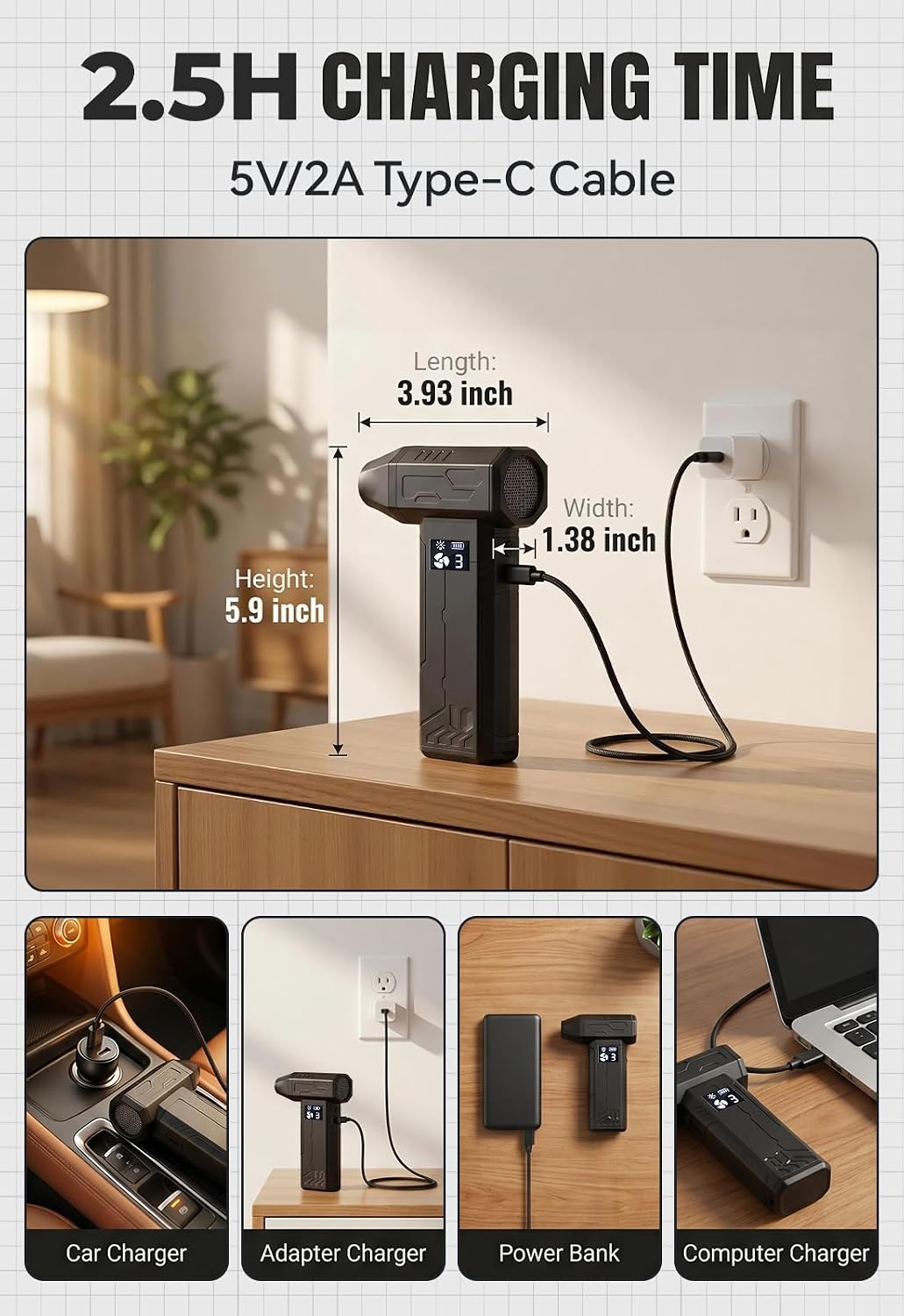 Compressed Air Duster 150000RPM, Super Power Electric Air Duster Cordless with LED Light, Replaces Canned Air, Portable Dust Blower for Computer, Keyboard, Home, Outdoor & Car