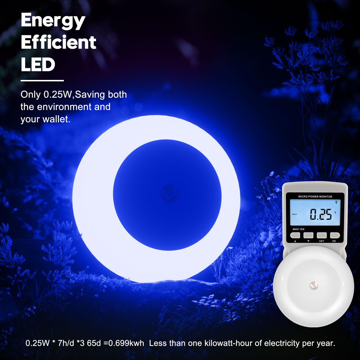 fesnne Luz de noche, enchufe de pared, sensor de crepúsculo, luz nocturna LED azul, 0,5 W, 2 luces nocturnas para adultos, dormitorio, baño, pasillo, cocina
