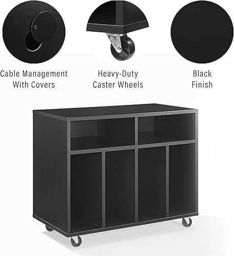 Miniatura 6 de Crosley Furniture Carlo - Consola de almacenamiento de discos rodantes, soporte móvil para tocadiscos, soporte para discos de vinilo, color negro