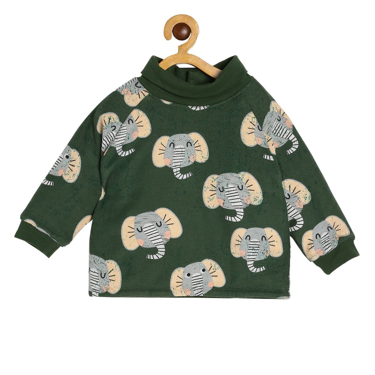miniklub Baby High Neck Full Sleeve Knitted Cotton Green Color Sweat Shirt (9-12M)