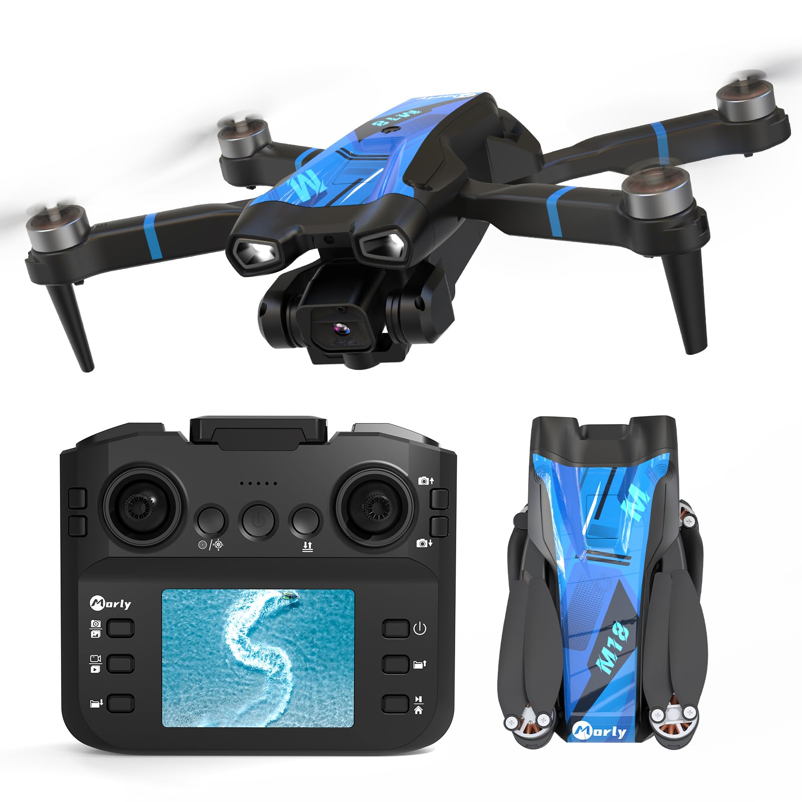Drone avec Caméra 4K Mini Drone Avec Télécommande LCD 3D Flip Design Pliable Télécommande Rechargeable 3 Vitesses Quadricoptère RC pour Débutants M18LCD