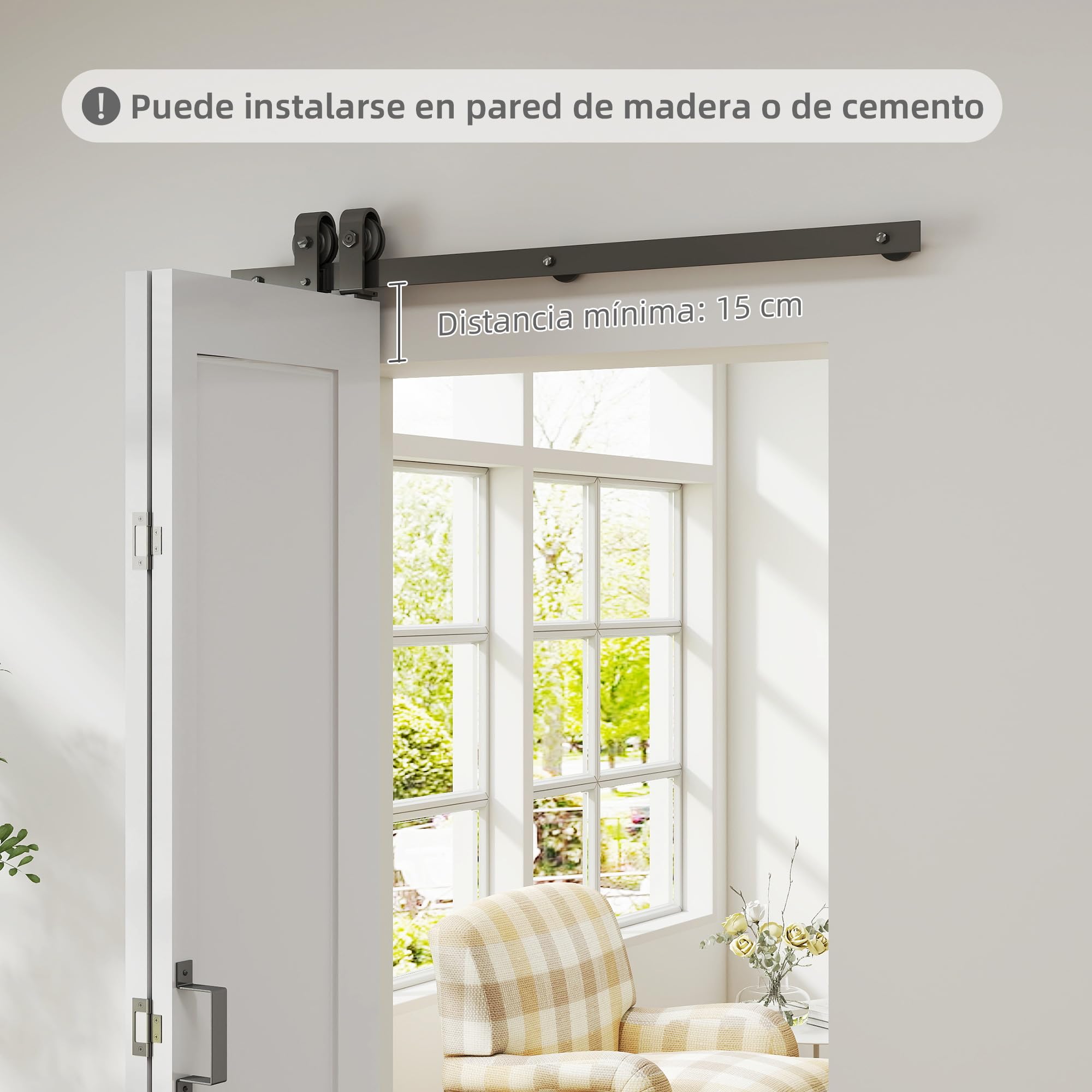 HOMCOM Puerta Corredera con Herrajes Puerta Plegable Corredera con Acabado Personalizable Tirador Fácil Montaje para Baño Salón Sala de Estar Cocina 90x210 cm Blanco