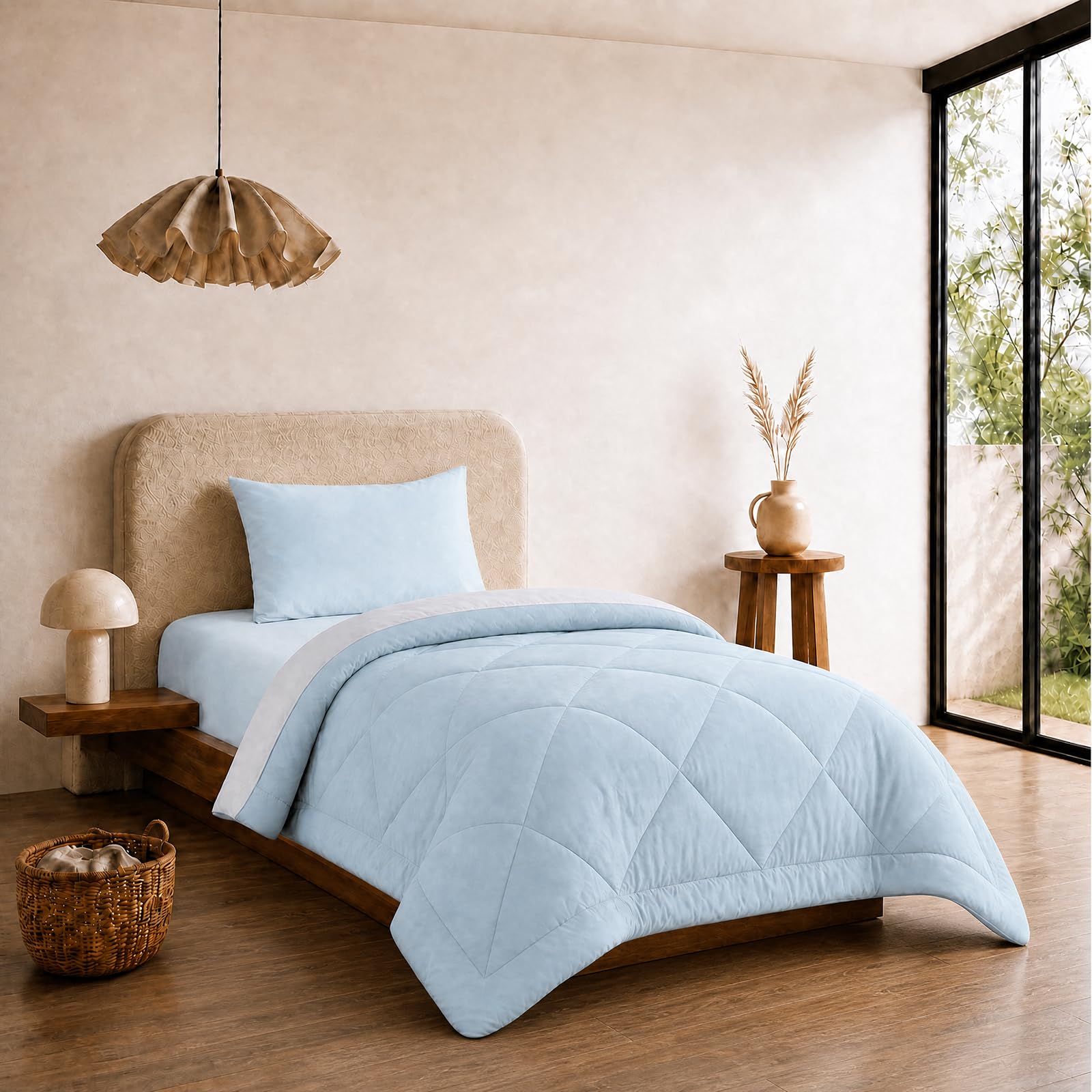 VelvetMis Coverless Duvet Single 10.5 Tog - 135x 200cm, Light Blue And Light Grey Quilt, Reversible Comforter with Pillowcase — image 1