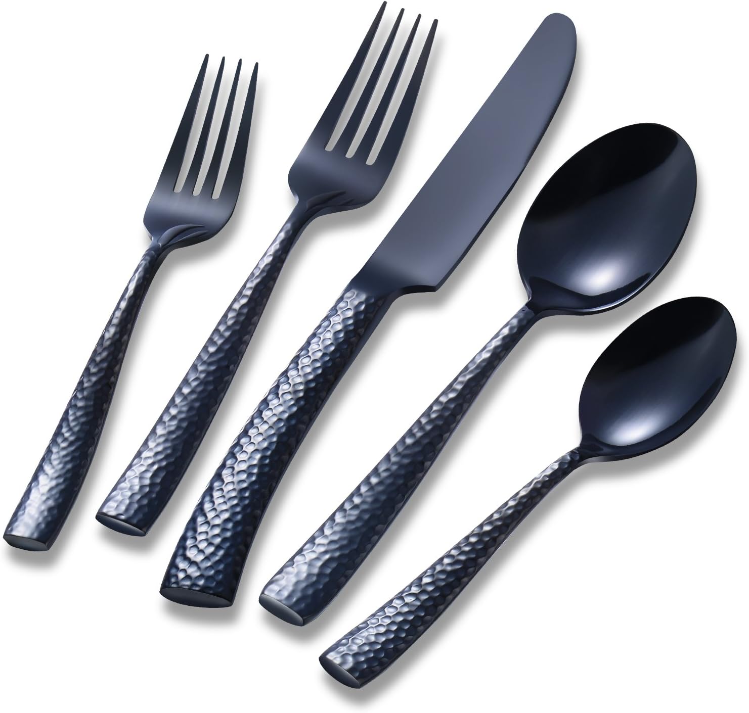 Flatasy Black Hammered Mirror Wedding Flatware Set,5 Piece Service for 1,Cutlery for Home Kitchen Restaurant Hotel