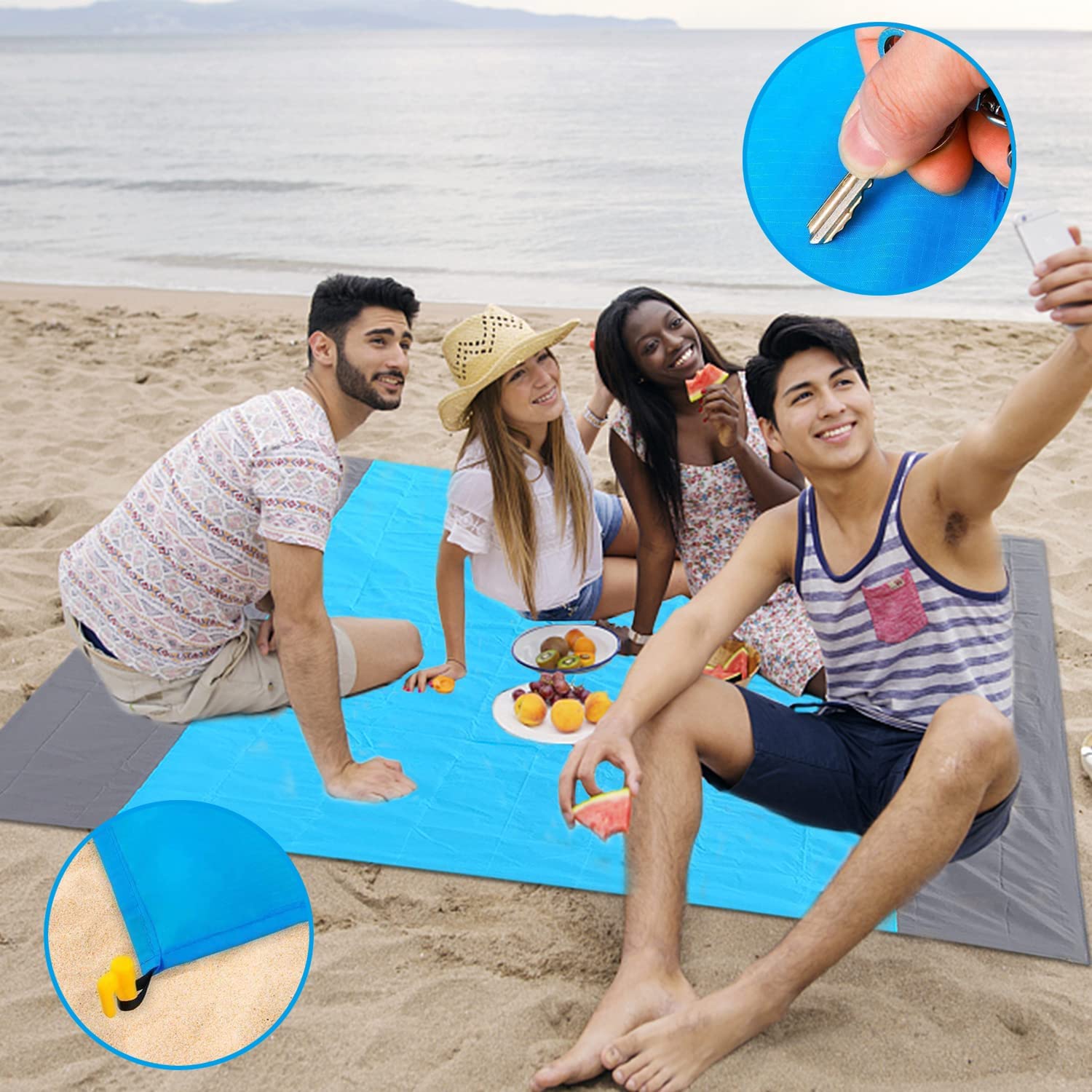 Coperta Da Spiaggia Impermeabile 250x210 Cm - Con Picchetti, Per Mare, Campeggio E Picnic - Foto 10