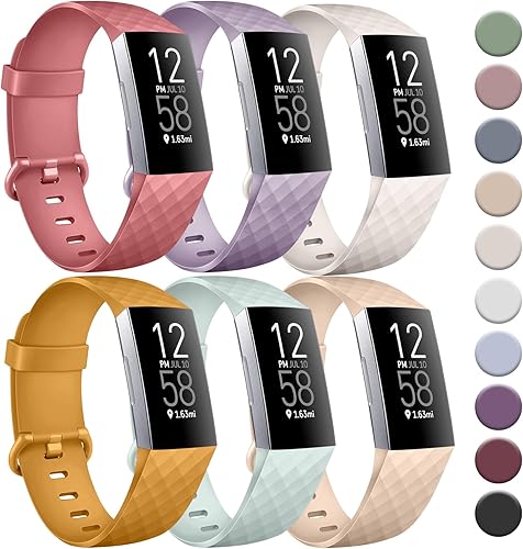 Tobfit Paquete de 6 correas deportivas compatibles con Fitbit Charge 4 Fitbit Charge 3 bandas para mujeres y hombres, correas de silicona suave