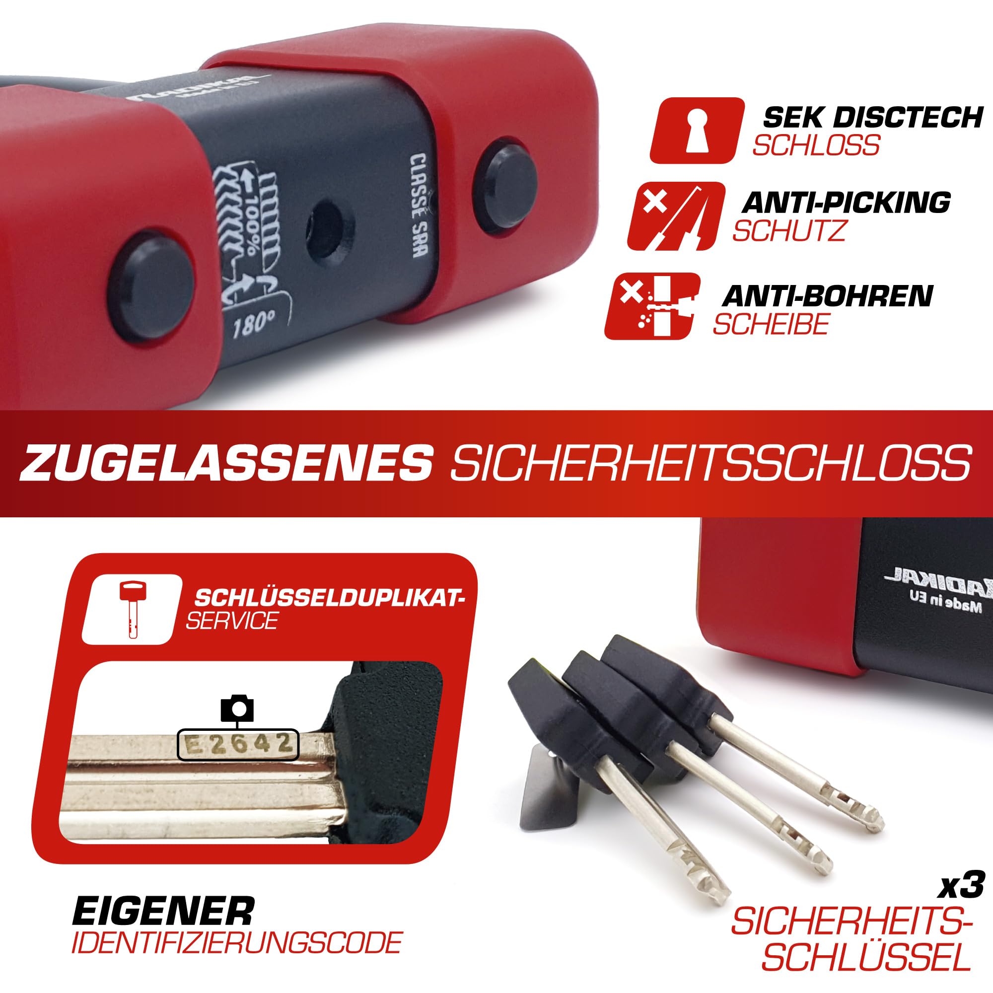 RADIKAL RK75+RK10120L Motorrad Kettenschloss, Homologiert SRA, 120cm