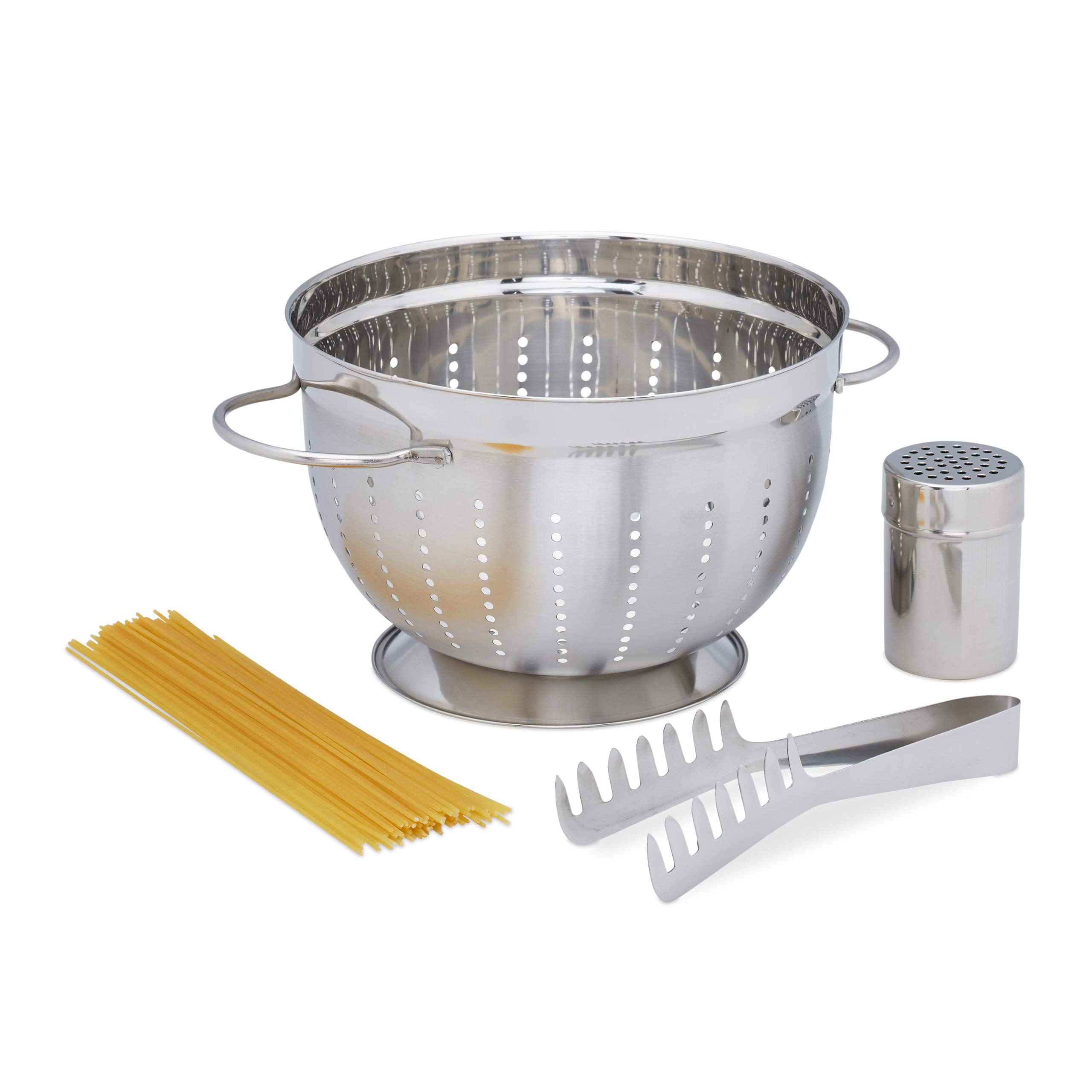 Set Scolapasta Relaxdays - 3 Pezzi In Acciaio Inox, Ø 15-25 Cm, Con Manici, Argento - Foto 7