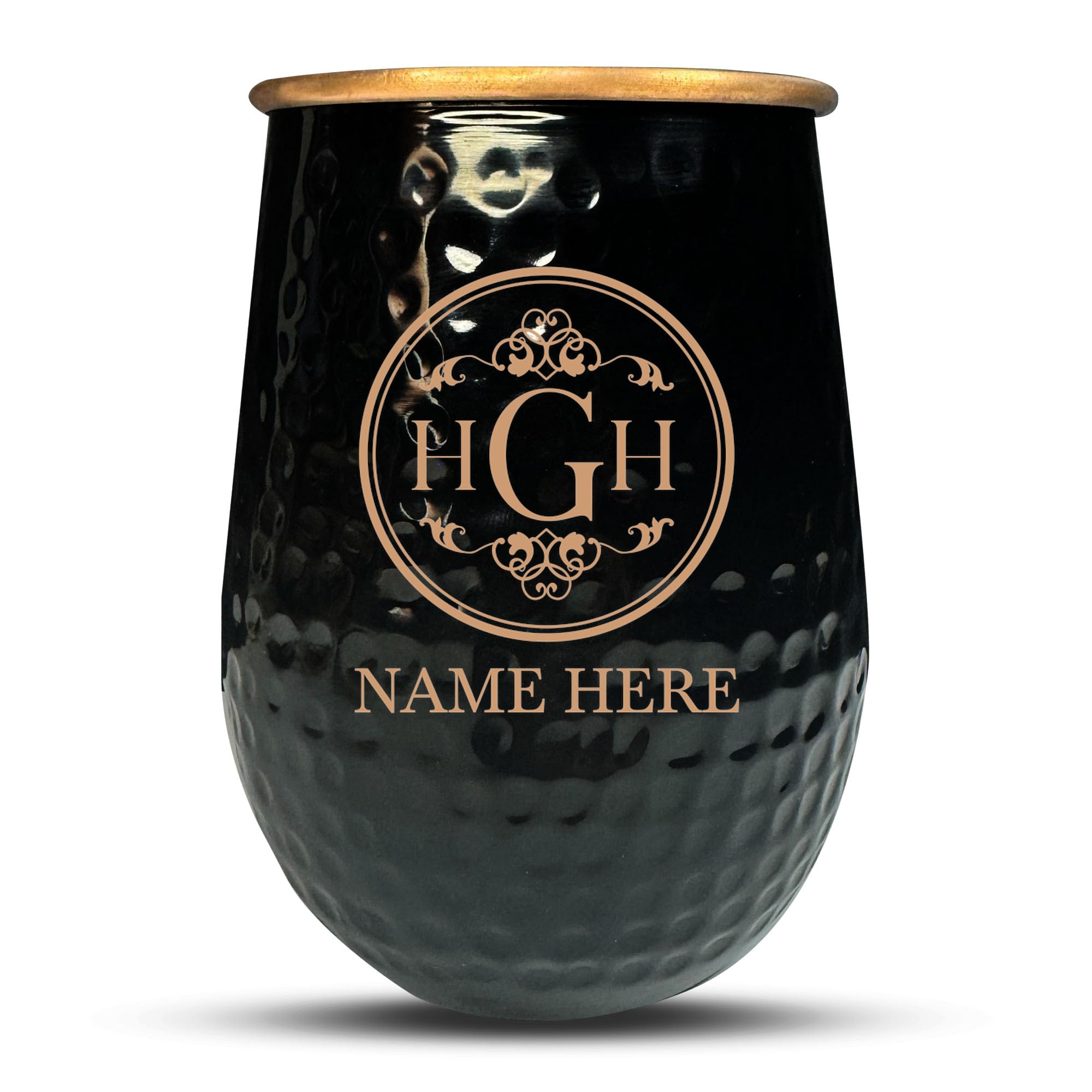 Custom The Grip Mule Pure Copper Moscow Mule Mug with Personalized Circle Vintage Elements Monogram Theme Engraving for the Palm of Your Hand | Cold Drinks Only | No Handle | 1 Cup | 18 Oz | Black