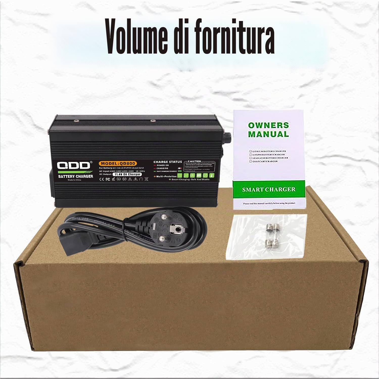 QDD 71,4 V 8 A Caricabatterie 60 V Li-ion Caricabatteria Cassa in alluminio nero Uscita DC C13 N+Connettore L Viene utilizzato per batteria al litio da 17S 60 V