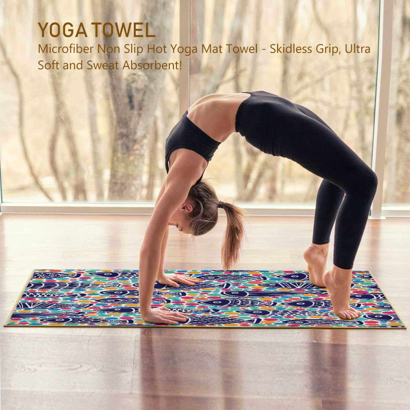 susiyo Fish and Polka Dots Non-Slip Yoga Mat Towel,Hot Yoga Towel for Sweat & Grip Dots,Yoga Mat Cover Blanket for Hot Yoga Bikram Pilates Gym Travel