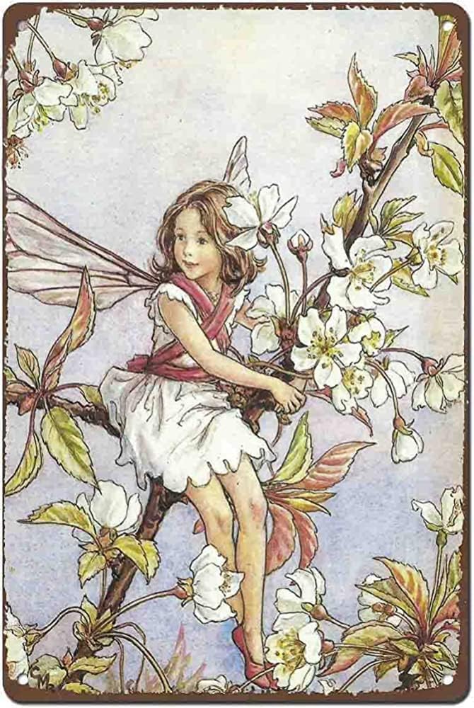 Yivxa Style-3441 Wild Cherry Blossom Fairy Flower Fairies Tin Sign Decoration Creative Fun Home Bathroom Patio Bar Pub Decor 8X6 Inches