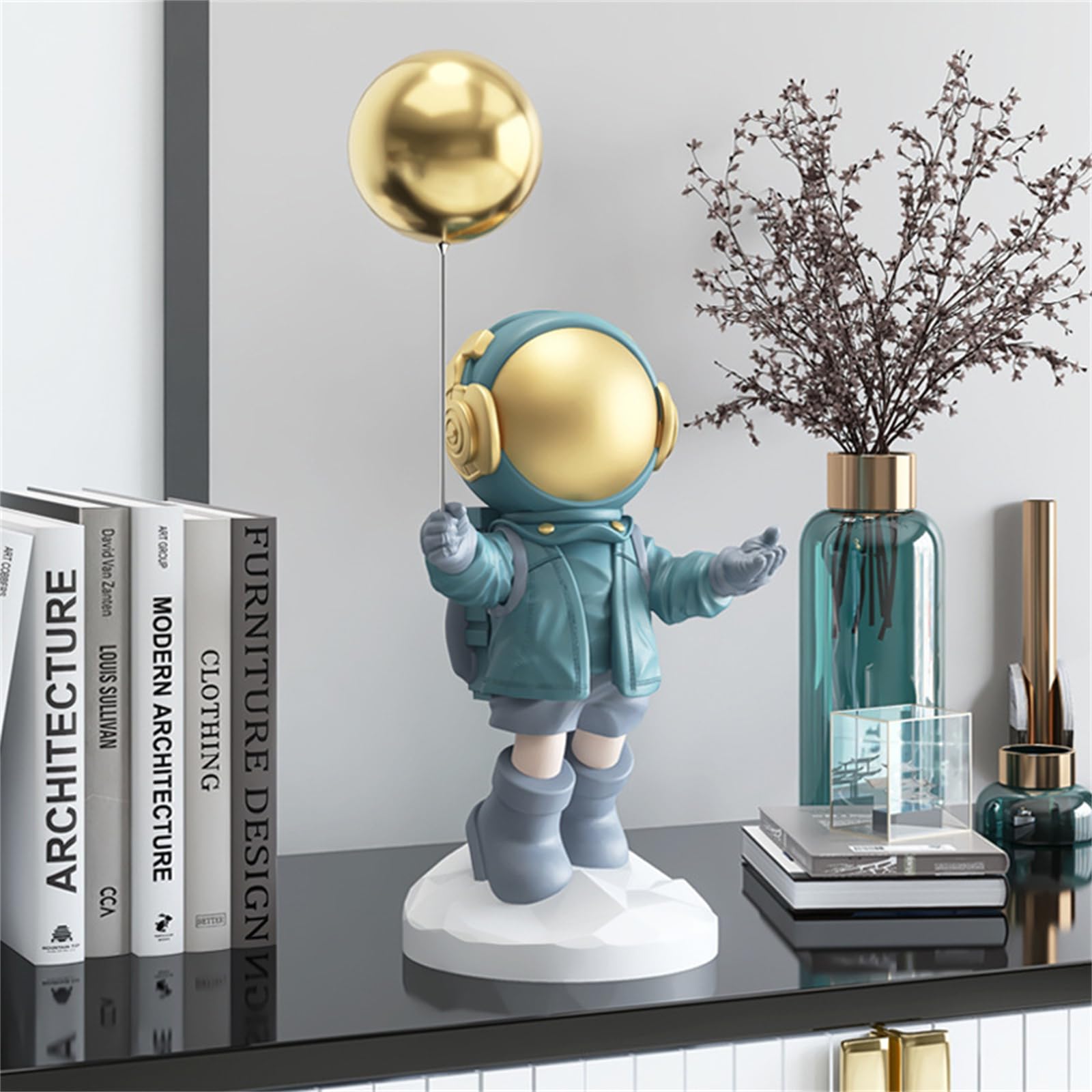 Statua astronauty dekoracje imprezowe duża figurka kosmonauta, centra handlowe, salon, biuro, biurko, półka na książki, dekoracja domu (srebrna, mała)