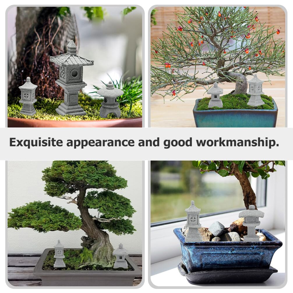Kisangel 3pcs Mini Pagoda Statue Miniature Japanese Lantern Pagoda Figurines Miniature Fairy Garden Decoration Set Fish Tank Aquarium Ornament Zen Terrarium Bonsai Decor - Image 4