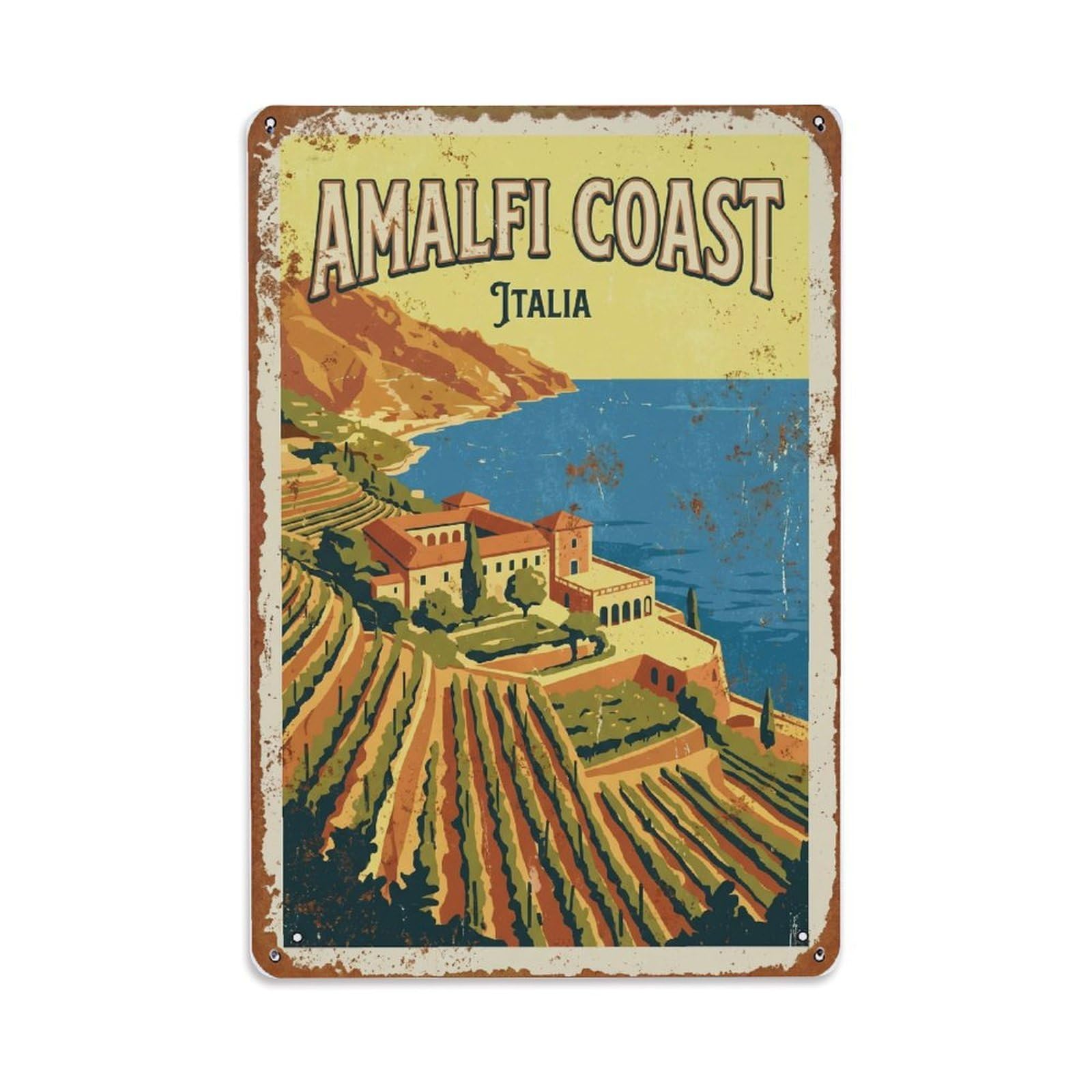 Fqnyr Style Vintage Travel Estate Italy Coastal 1 Metal Tin Sign Plaque Wall Decor For Cafe, Club Bar, Office, Home Garden Metal Poster 8X12inch