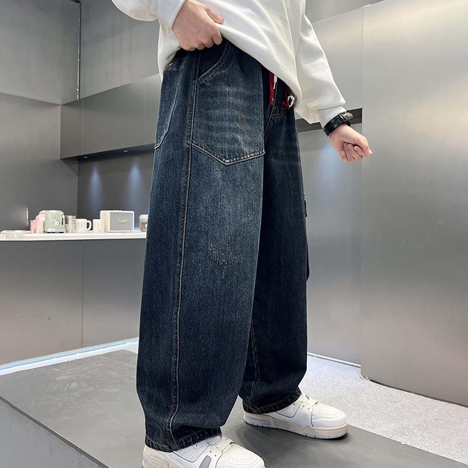 Baggy Jeans for Boys Kids Elastic Waist Ripped Wide Leg Cargo Pants Distressed Denim Pants Kids Casual Y2K Jeans