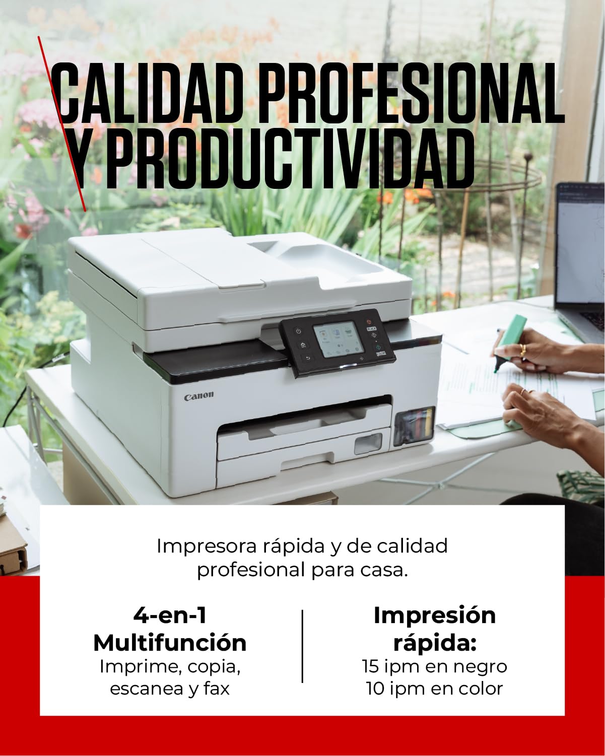 Canon MAXIFY GX2050 – Impresora MegaTank a Color, Copiadora, Escáner y Fax A4 | Hogar y Oficina | Conexión Wi-Fi, Ethernet y USB | Inyección de Tinta | Incluye 6 Botellas de Tinta