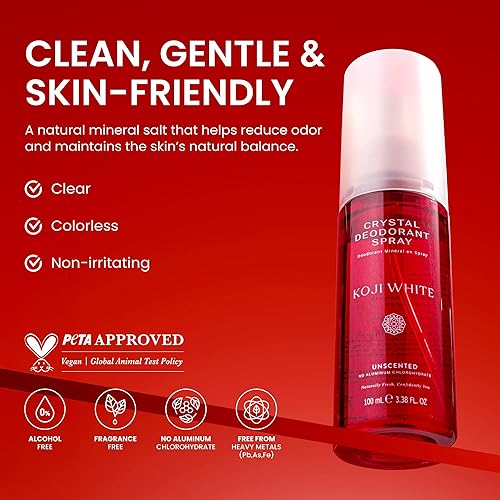 Miniatura 6 de Koji White Salt Deodorant Crystal Spray para mujeres, desodorante sin perfume para pieles sensibles, piedra de sal mineral, eliminación suave de