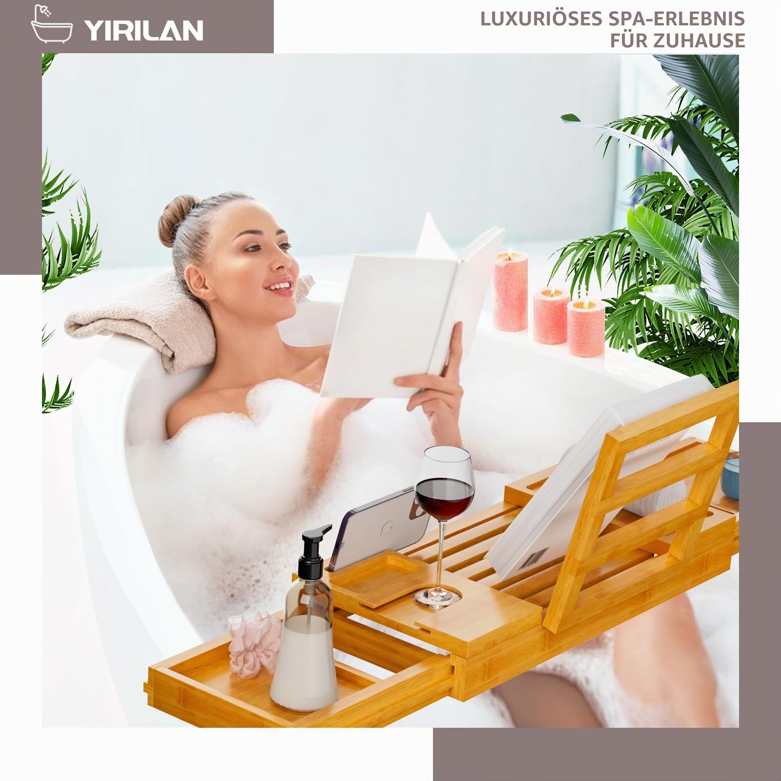 Premium Badewannenablage, Erweiterbares Badtablett, Faltbare Premium-Badewannenablage, Neues Zuhause, Jubiläums- und Hochzeitsgeschenke für Paare, Brautdusche-Geschenk für Frauen, Passend für