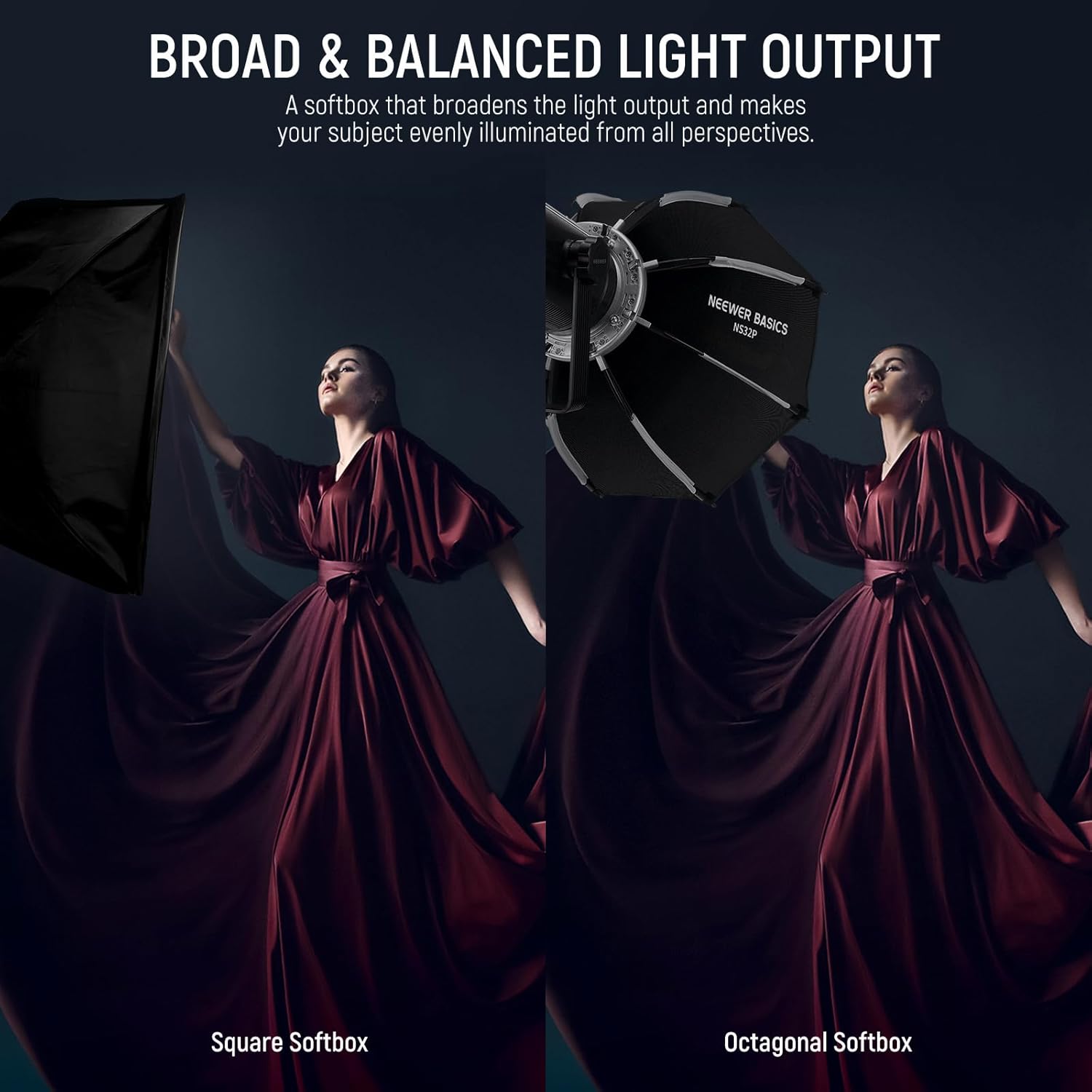 NEEWER BASICS Octagonal Softbox Kit for Studio Photography Video Recording Streaming, 18"/45cm Quick Release Bowens Mount Softbox/Grid/Light Diffusers/Bag for Continuous Lighting & Strobe Flash, NS32P