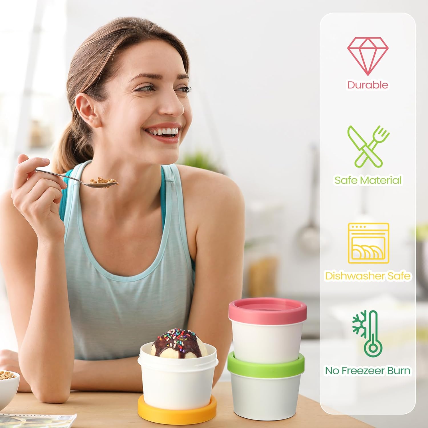 50 Pack 3oz Mini Homemade Ice Cream Containers with Lid Freezer Storage Tub Homemade Ice Cream Container Reusable Leakproof Dessert Bowls for Sorbet(Pink, Light Yellow, Light Green, White) - Image 2