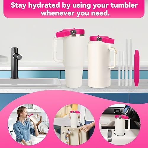 Miniatura 22 de Tapa abatible con popote para Stanley de 30 y 20 onzas, repuesto superior a prueba de fugas con asa para Stanley Quencher y ProTour de 30 y 20