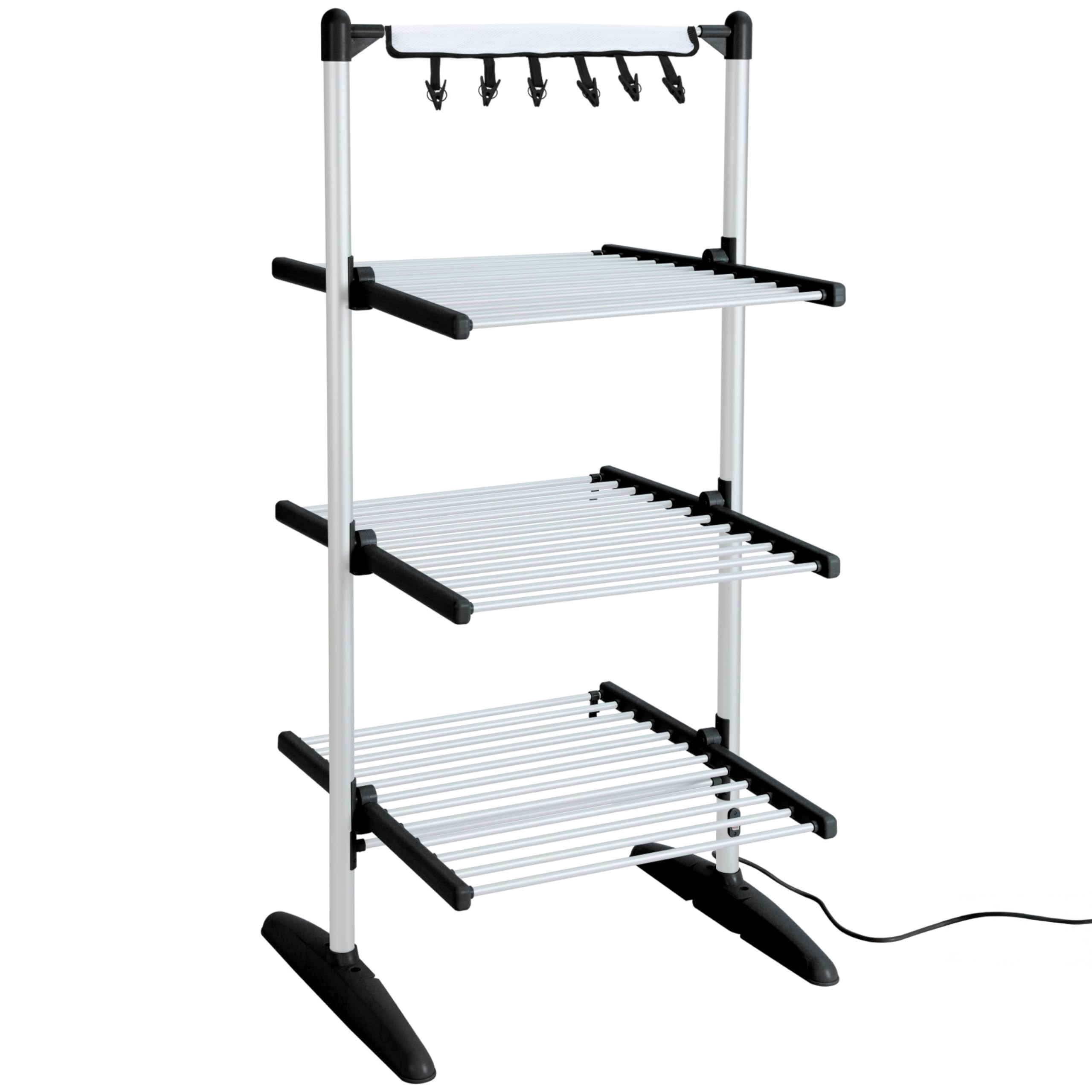 Duronic CA30 BK Electric Heated Clothes Airer, 300W 3 Tier with 36 Rails & 6 Washing Pegs, 30kg Foldable Clothes Horse, Indoor Laundry Drying Rack, Garment Dryer for Delicates, Small Spaces, Black