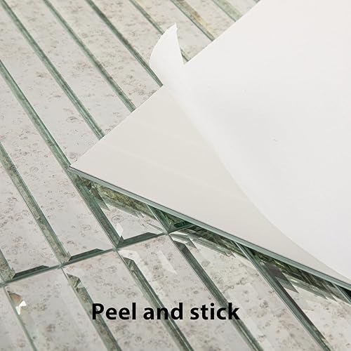 Miniatura 8 de Lovdeco Azulejos de tira de espejo para despegar y pegar, azulejos de espejo de 1.2 x 12 pulgadas para salpicaduras de cocina y pared de baño (5