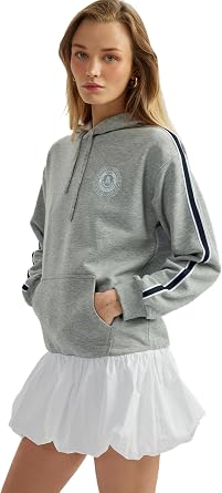 Koton Cepli Uzun Kollu Mini Balon Etek Detayl  Kap onlu Sweat Elbise