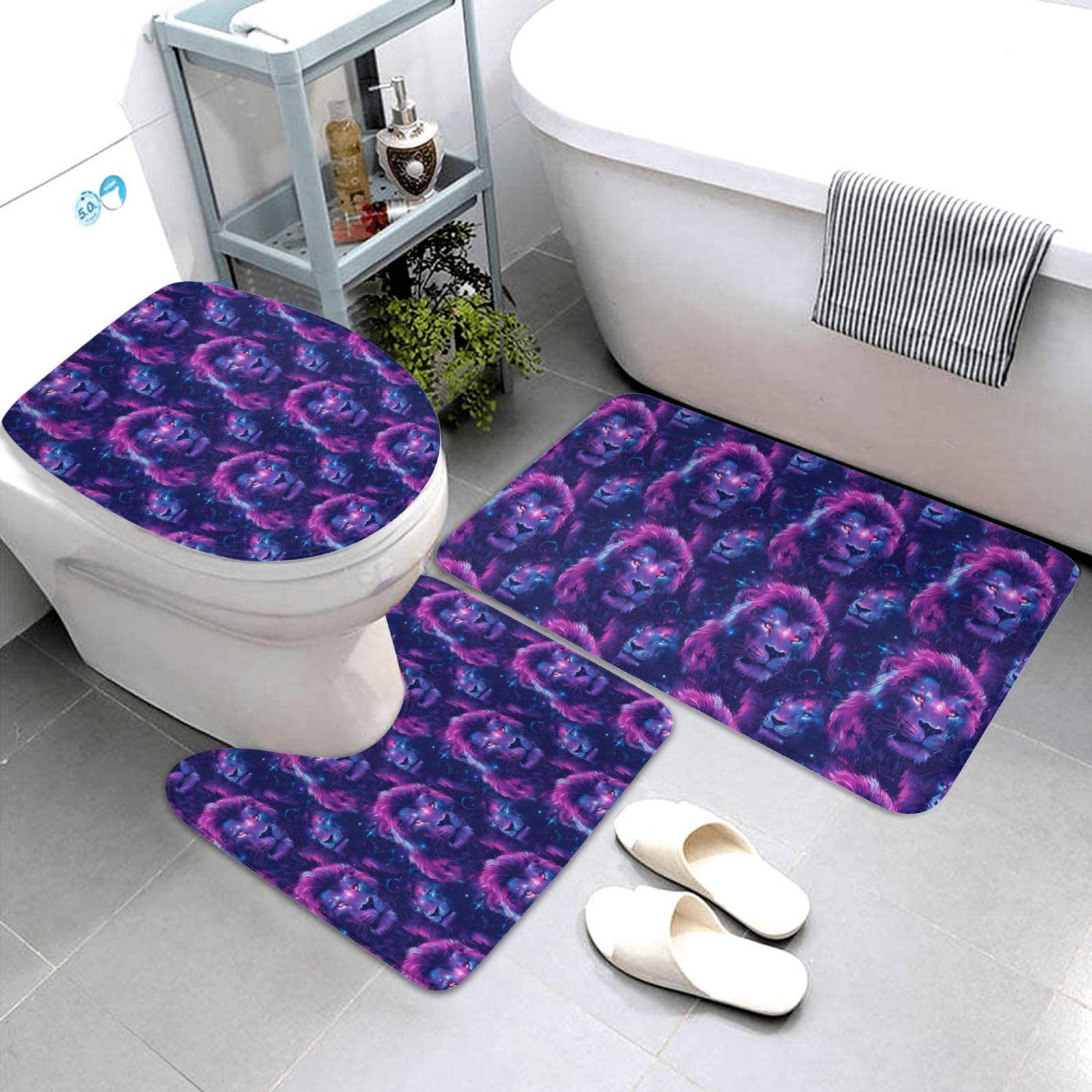 Tapis de salle de bain cyber lion lot de 3 avec contour U
