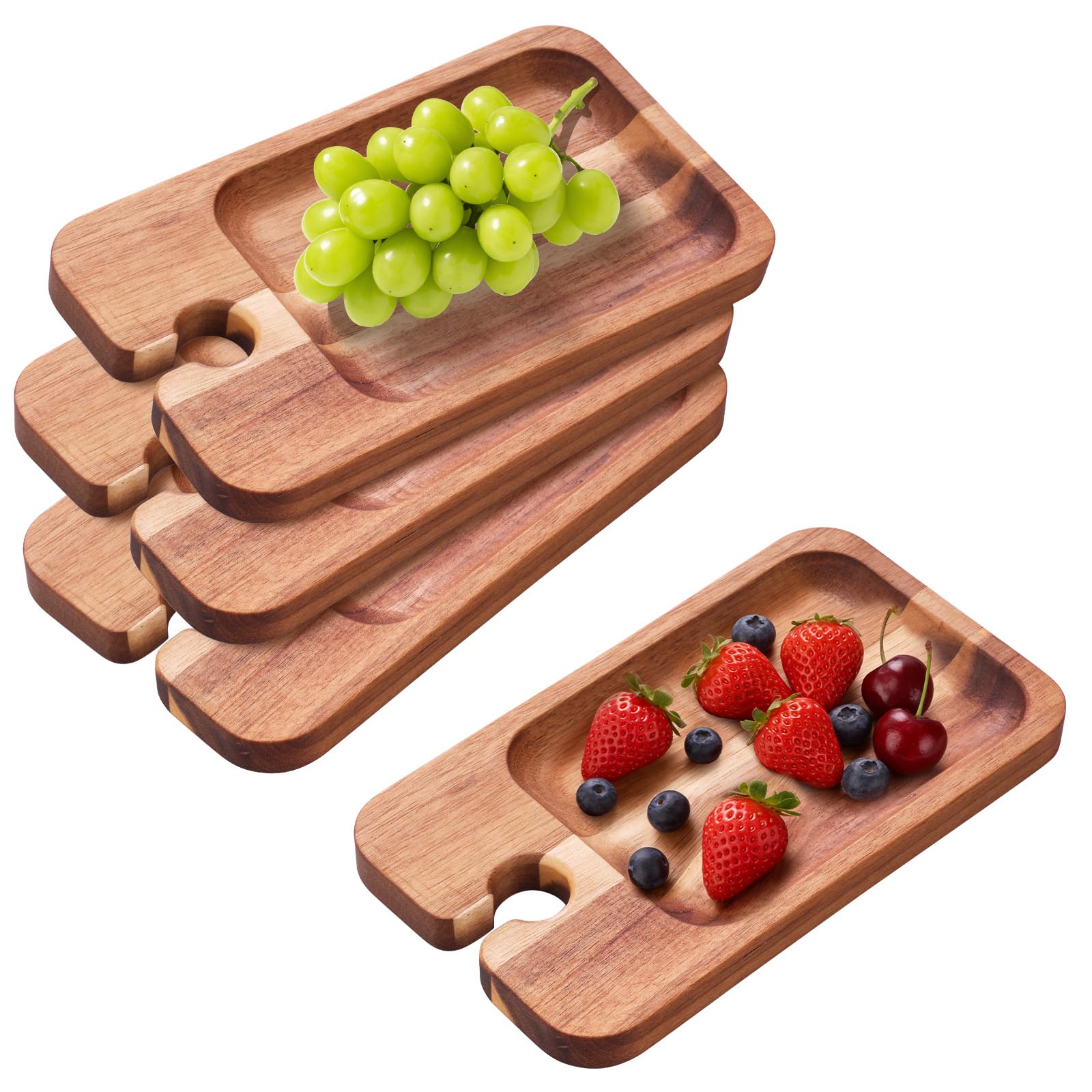 Nawkyno 4 Pack Wine Appetizer Plates, Mini Charcuterie Boards with Wine Glass Holder, Wooden Cocktail Cheese Plate for Snacks and Fruits, Suitable for Wine Tasting, Appetizers, Parties and Picnic