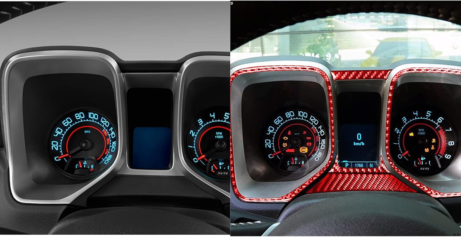​NVCNX Real Premium Carbon Fiber Compatible with Chevy/Chevrolet Camaro 2010-2015 2011 2012 2013 2014 Dashboard Speedometer Instrument Panel Frame Dash Trim Cover Car Interior Accessories 5PCS Red