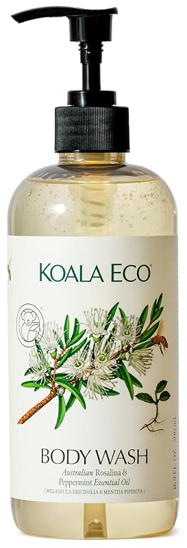 Sabonete líquido corporal Koala Eco com óleos essenciais de rosalina australiana e hortelã-pimenta, 473 mL