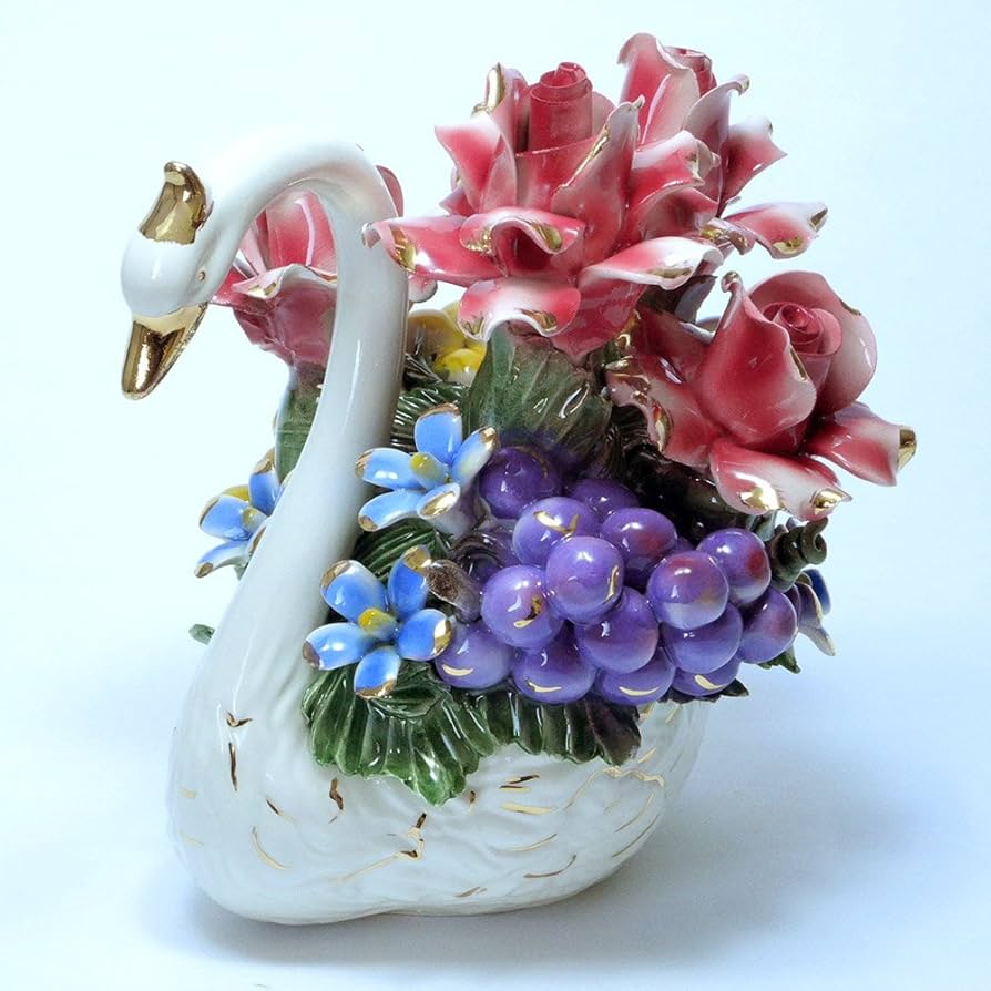 イタリア製　陶器　陶花　スワン　白鳥　薔薇 イタリア製 陶器 陶花 スワン 白鳥 薔薇 【公式通販】