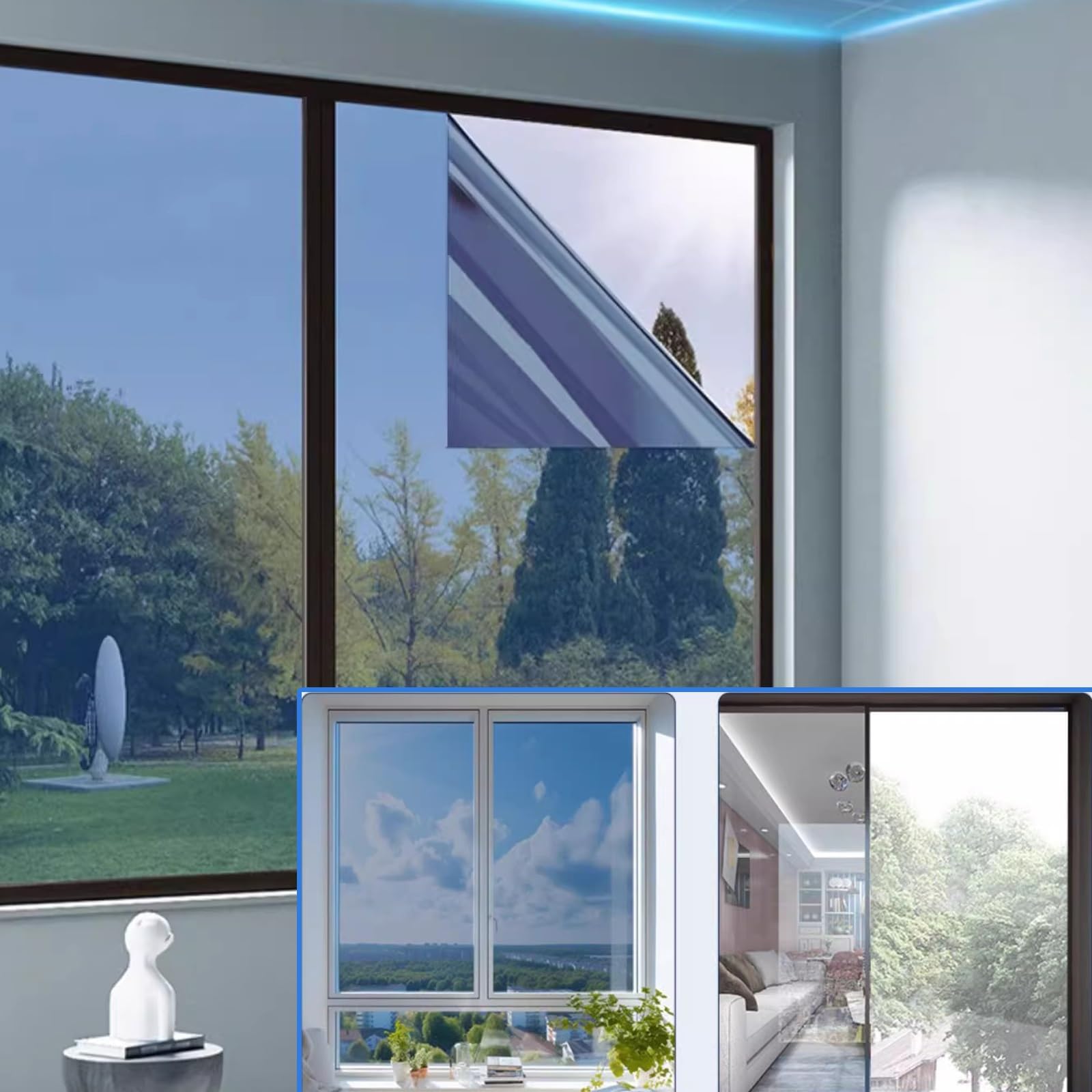 HJXGQJM Sonnenschutzfolie Wärmeschutzfolie Sonnenschutz Folie Hitzefolie Reflektierende UV-Schutz Statisch Selbstklebend，Sichtschutzfolie Für Büro Wohnzimmer Und Schlafzimmer(100x1000cm(39x394in))