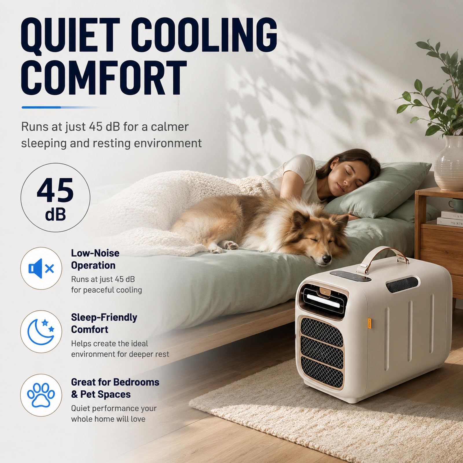 Condizionatore Portatile Campeggio 5000BTU Solo Freddo Camper 8-10m² AC | Raffreddamento Rapido Piccole Stanze | Flusso D'Aria Costante Caldo | Controlli Touch Semplici Maniglia Trasporto
